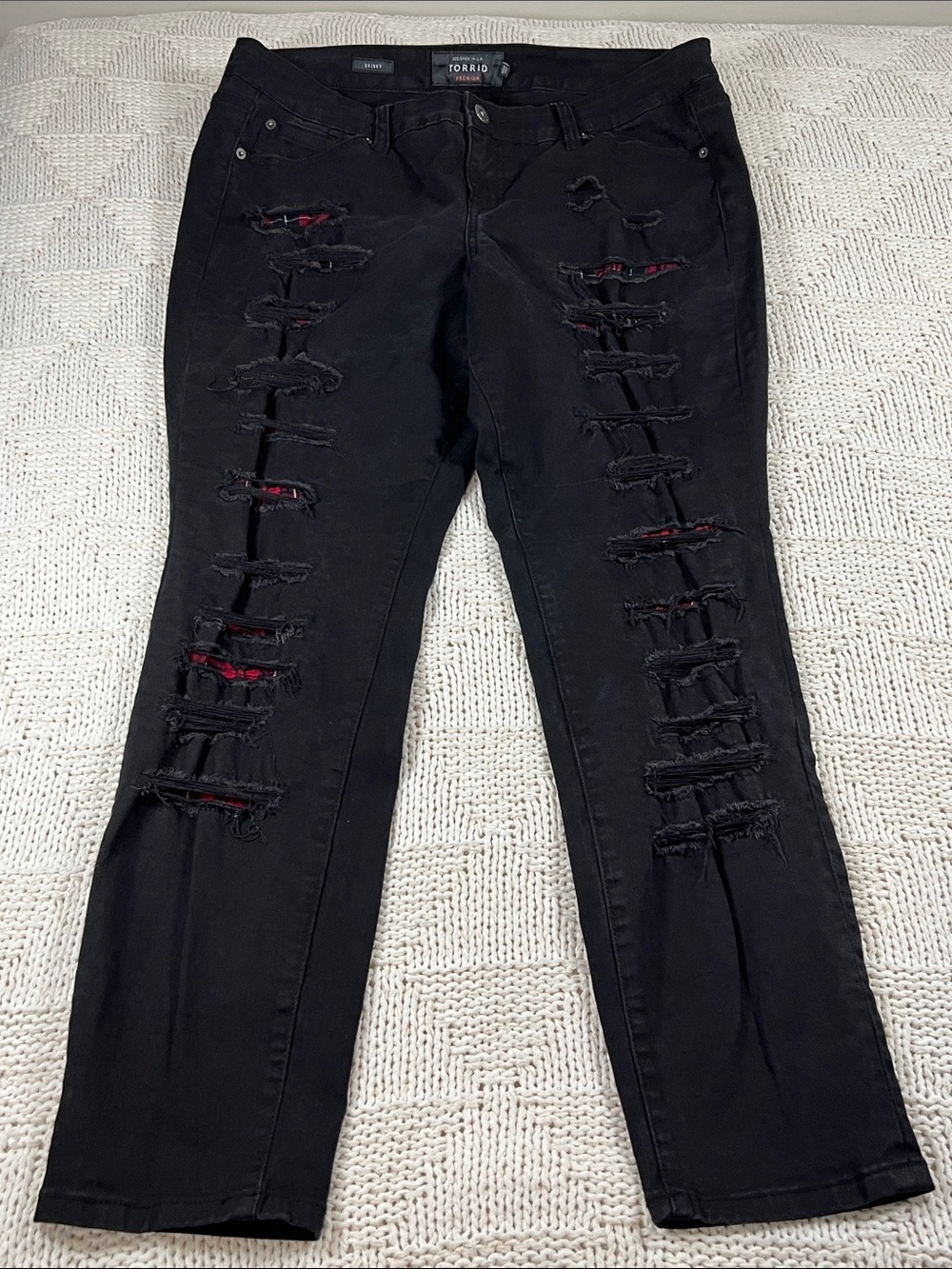 torrid Black Skinny Jeans with Red Underlay